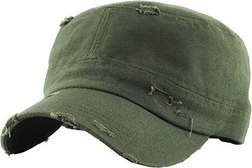 Vintage Distressed Cadet Army Cap Basic Everyday Military Style Hat, Olive Vintage Distressed, Einheitsgröße von KBETHOS