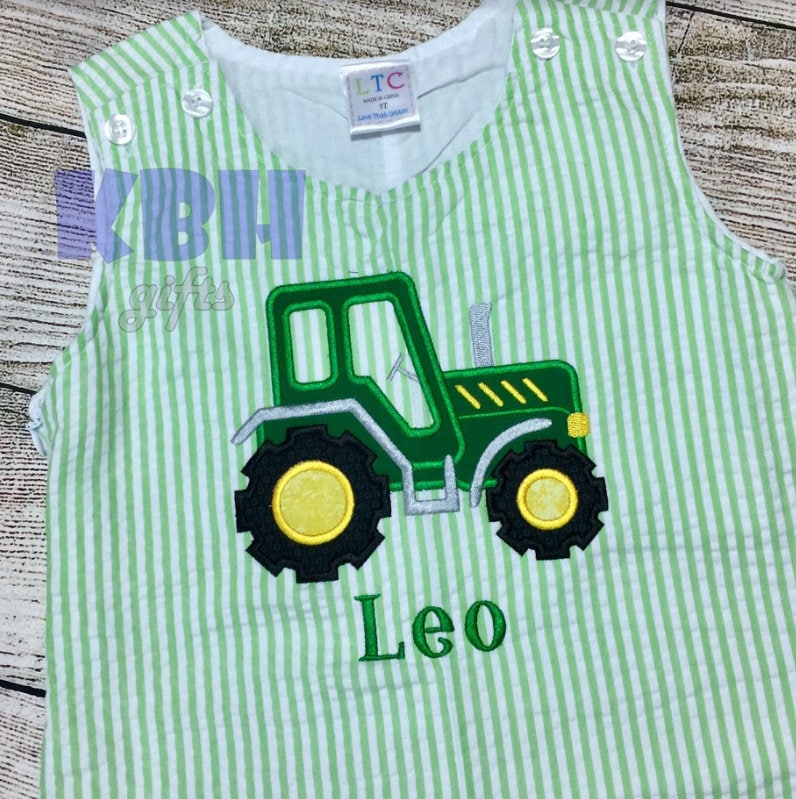 Besticktes Traktor Farm Seersucker Hemd Jon von KBHgifts