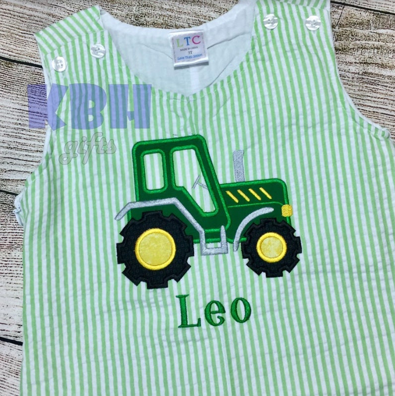 Besticktes Traktor Farm Seersucker Hemd Jon von KBHgifts