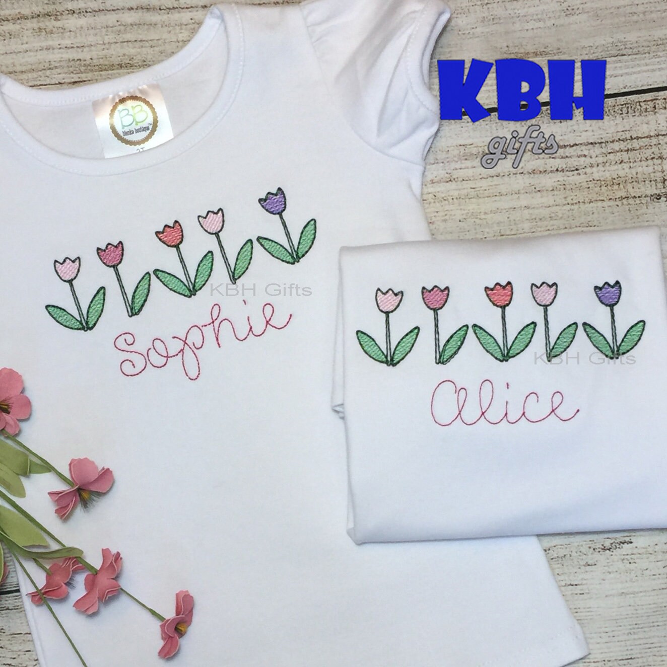 Besticktes Vintage Tulip Flower Sommer Shirt von KBHgifts