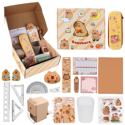 KBIBCK Capybara Schreibwaren Set Federmäppchen Aesthetic Groß Mit Bleistifte, Aufkleber von KBIBCK