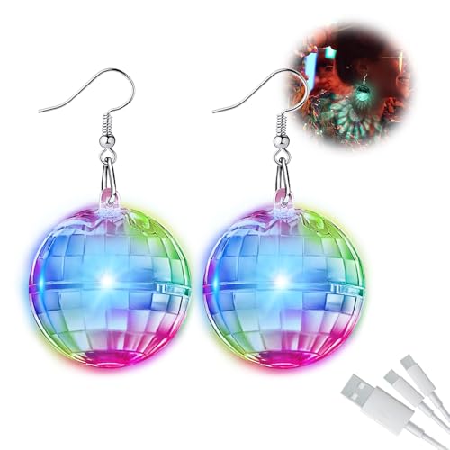 YANGUN LED Ohrringe, Disco Ball Ohrringe, Licht Projektion LichtOhrringe, 16 verschiedene Farbmodi, Disco Ball Earrings für Wiederaufladbare, 60er 80er 70erJahre von KBIBCK