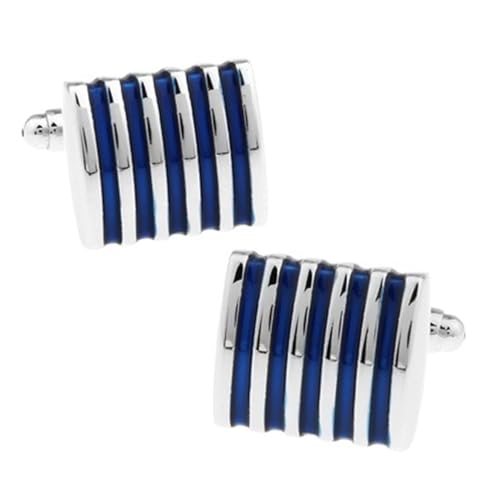 1 Paar Herren Manschettenknöpfe 4 Farben Option Blau Rot Schwarz Rosa Messing Streifen Business Design Hochzeit Tanzparty Business(Blue) von KBLDOPN