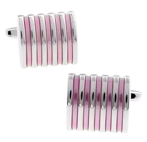 1 Paar Herren Manschettenknöpfe 4 Farben Option Blau Rot Schwarz Rosa Messing Streifen Business Design Hochzeit Tanzparty Business(Pink) von KBLDOPN