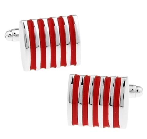 1 Paar Herren Manschettenknöpfe 4 Farben Option Blau Rot Schwarz Rosa Messing Streifen Business Design Hochzeit Tanzparty Business(Red) von KBLDOPN