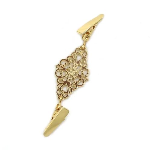 3 stücke Kragen Brosche Zurück Cinch Clip Retro Pullover Clips Verschlüsse Blumenmuster Strickjacke Kleid Shirts for Frauen Mädchen(Gold) von KBLDOPN