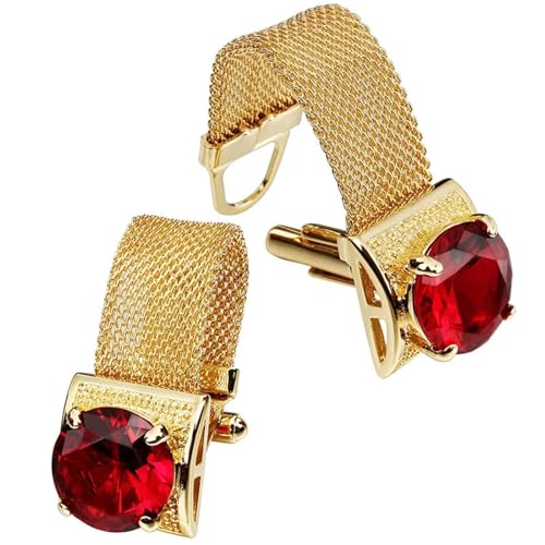 Herren Kristall Manschettenknöpfe mit Kette-Luxus Glänzend Hemd Hochzeit Business Zubehör Hochzeit Tanzparty Business(Red zircon) von KBLDOPN
