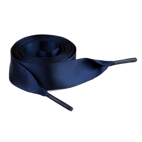 KBLDOPN 1 Paar 2CM Breite Flachband Schnürsenkel Gummi Sneakers Seide Satin Schnürsenkel Boot Damen Schöne Schnürsenkel for 100/120/150Cm Für Sportschuhe Turnschuhe Laufschuhe(Dark Blue,120cm) von KBLDOPN
