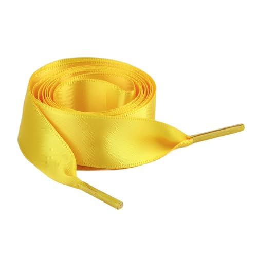 KBLDOPN 1 Paar 2CM Breite Flachband Schnürsenkel Gummi Sneakers Seide Satin Schnürsenkel Boot Damen Schöne Schnürsenkel for 100/120/150Cm Für Sportschuhe Turnschuhe Laufschuhe(Gold Yellow,150cm) von KBLDOPN