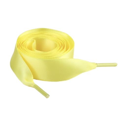 KBLDOPN 1 Paar 2CM Breite Flachband Schnürsenkel Gummi Sneakers Seide Satin Schnürsenkel Boot Damen Schöne Schnürsenkel for 100/120/150Cm Für Sportschuhe Turnschuhe Laufschuhe(Light Yellow,150cm) von KBLDOPN