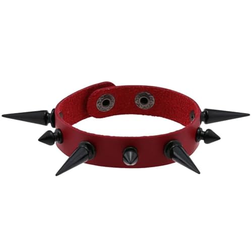 KBLDOPN Punk Gothic Rock Reihe Metall Stud Spikes Rivet Rot PU Leder Armband Armreifen for Männer Frauen Armband Unisex Schmuck Für Party/Konzert/Cosplay(Color11) von KBLDOPN