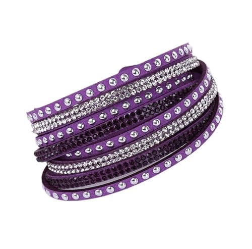 KBLDOPN Punk Lederarmband Strass Stil Mehrschichtige Armbänder & Armreifen Nieten for Frauen Für Party/Konzert/Cosplay(Purple) von KBLDOPN
