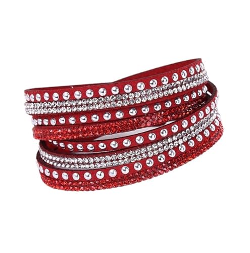 KBLDOPN Punk Lederarmband Strass Stil Mehrschichtige Armbänder & Armreifen Nieten for Frauen Für Party/Konzert/Cosplay(Red) von KBLDOPN