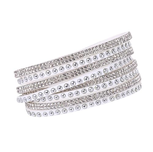 KBLDOPN Punk Lederarmband Strass Stil Mehrschichtige Armbänder & Armreifen Nieten for Frauen Für Party/Konzert/Cosplay(White) von KBLDOPN