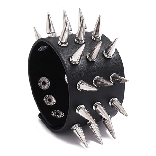 KBLDOPN Punk-Stil Armband Leder Nieten Armband Cuspidal Spikes Nieten Stud Breite Manschette Schwarz Armreif Einstellbar Männer Für Party/Konzert/Cosplay KBLDOPN Punk-Stil Armband Leder Nieten Armband Cuspidal Spikes Nieten Stud Breite Manschette Schwarz Armreif Einstellbar Männer Für Party/Konzert/Cosplay von KBLDOPN