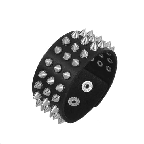 KBLDOPN Vintage Punk Hip Hop Männer Silber Farbe Spiked Rock Armband Armreifen Frauen Cosplay Schwarz Goth PU Leder Wrap Schmuck Für Party/Konzert/Cosplay(Color 2) von KBLDOPN