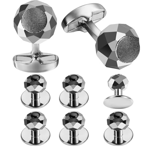 Manschettenknöpfe for Hochzeiten, 8-teiliges Set, luxuriöser facettierter Stein, Smokinghemd, Knopf for Herren mit Box Hochzeit Tanzparty Business(SILVER) von KBLDOPN