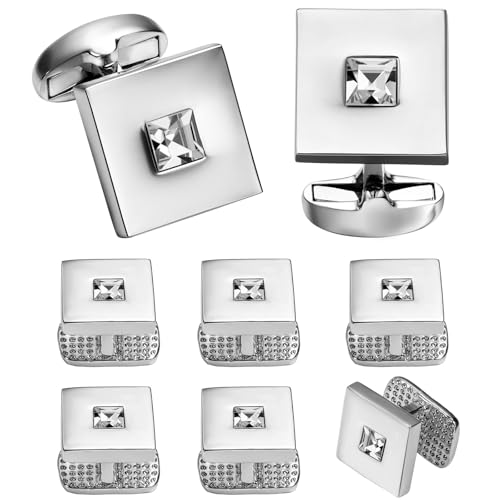 Manschettenknöpfe und Ohrstecker Set Kristall for Herren Smoking Hemd Hochzeit Party Zubehör - Business Hochzeit Tanzparty Business(Silver) von KBLDOPN