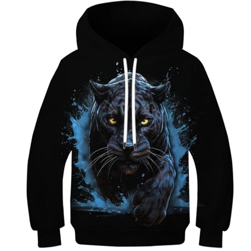 Cool Panther Unisex Kinder Hoodie 3D Cartoon Animals Kapuzenpullover Langarm Pullover Hoodies Sweatshirt Für Jungen Mädchen Mit Tasche Alter 6-16 12-14Y von KBLDYAFB