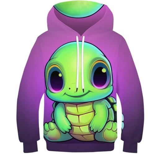 Cute Turtle Kinder Hoodies Jungen 3D Cartoon Animals Druck Kapuzenpullover Mädchen Pullover 7-9Y von KBLDYAFB