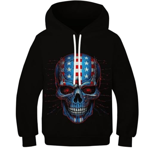 KBLDYAFB Blue Skull Unisex Kinder Hoodie 3D Colourful Art Kapuzenpullover Langarm Pullover Hoodies Sweatshirt Für Jungen Mädchen Mit Tasche Alter 6-16 8-10Y von KBLDYAFB