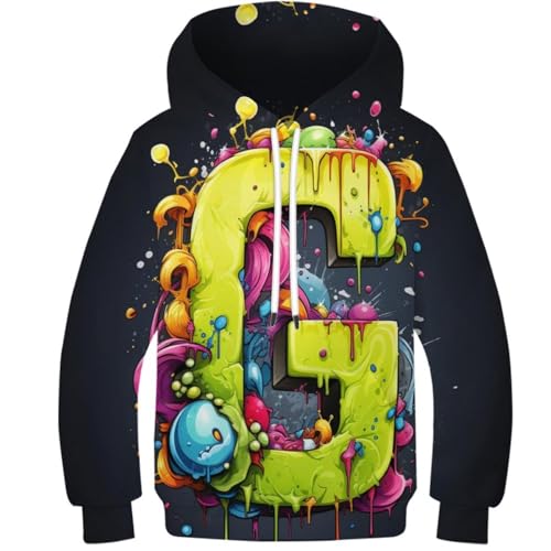 KBLDYAFB Graffiti Art Unisex Kapuzenjacke Mädchen Sweatjacke Hoodie Kinder 3D Gedruckt Kapuzenpullover Mit Reißverschluss Langarm 5-16 Jahre 10-12Y von KBLDYAFB