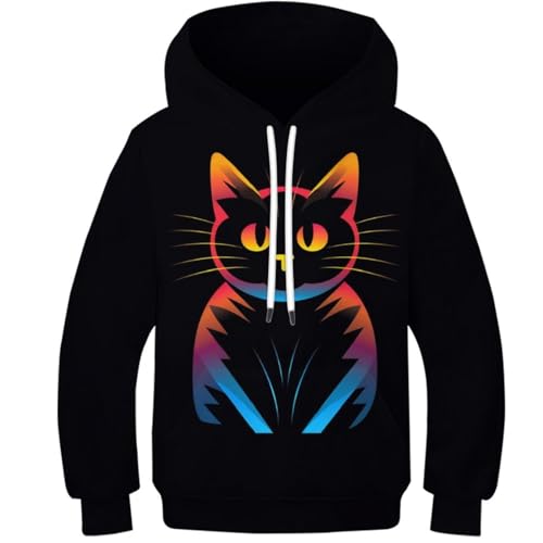 KBLDYAFB Milky Red Lights Cat Jungen Mädchen Hoodie 3D Art Animals Unisex Kinder Kapuzenpullover Langarm Pullover Hoody Sweatshirt Mit Taschen 5-16 Jahre 8-10Y von KBLDYAFB