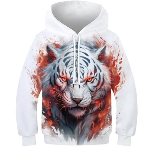 Red Eye White Tiger Unisex Kapuzenjacke Mädchen Sweatjacke Hoodie Kinder 3D Cartoon Animals Gedruckt Kapuzenpullover Mit Reißverschluss Langarm 5-16 Jahre 8-10Y von KBLDYAFB