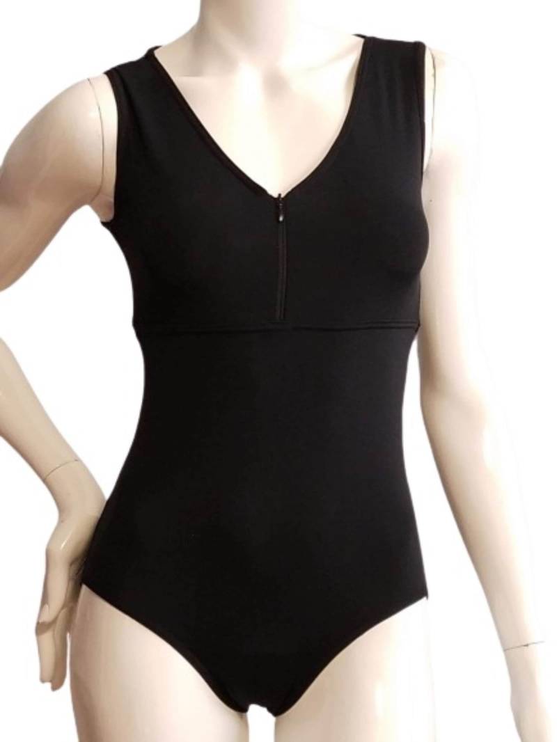 Made To Order - Schwarzes Tanktop Mit V-Ausschnitt, Front-Reißverschluss Und Fischnetz-Rücken von KBLDesigns