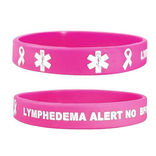 2 Pack Bemerkenswerte Rosa Lymphedema Alert No Bp/Iv/Needles This Arm Medizinische Armbänder Limbs Alarm Silikon Armreif Notfall Sicherheit Gummibänder für Limbs Krebs Patienten, mit Hilfe Tasche von KBNSUIAN