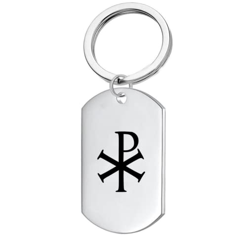 Edelstahl Christlich Christogram Symbol Schlüsselanhänger Griechische Buchstaben Chi-Rho Name des Christus Amulett Symbolische Schlüsselhalter ReligiöseSegens Geschenke für Frauen Männer Paten von KBNSUIAN