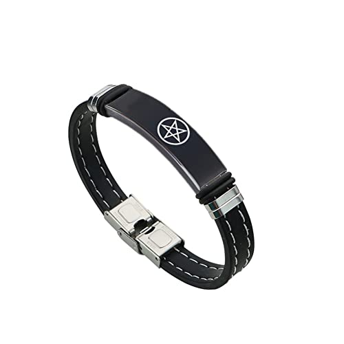 KBNSUIAN Damen Herren Pentagramm Stern Weiches Silikon Armband, Okkult Kirche Satans Invertiertes Pentagramm Symbolischer Armreif Heidnischer Schmuck Geschenke, 8,26 Zoll von KBNSUIAN