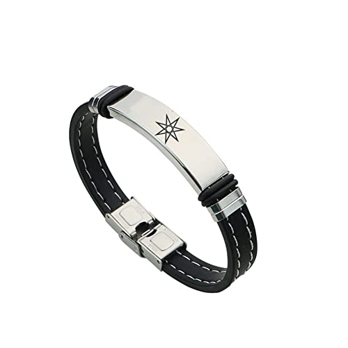 KBNSUIAN Edelstahl Silikon Fee Magick Sieben-zackige Stern Heptagram Armband Wiccan Eleven Fee Star Mythologie Armreif Heiden Amulett Symbolische Astrologie Schmuck, 8,26 Zoll von KBNSUIAN