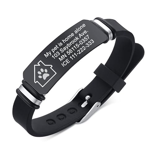 KBNSUIAN Haustier ist/sind Home Allein Warnung Schmuck für Hunde Katzen Sicherheit, Personalisierte Ice Adresse Kontakt Gravierte Silikon Armband Armreif für Notfall von KBNSUIAN