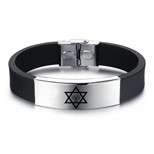 KBNSUIAN Israel Schmuck Religiöse jüdische Geschenk für Männer Frauen Menorah Stern von David Schutz Symbol Gravierte Silikon Armband Armreif Judaica Israelites Geschenke, 8,66 Zoll von KBNSUIAN