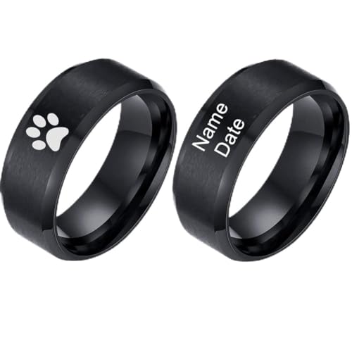 KBNSUIAN Personalisierter Haustier Pfote Ring Denkmal Geschenke Edelstahl 8 mm Breite Matt Hund Katze Name Gravierter Finger Ring Haustier Liebhaber Geschenk für Männer Frauen, Größe 8 von KBNSUIAN