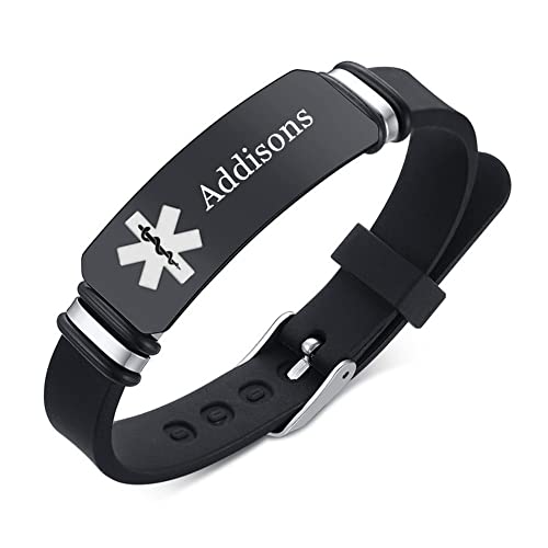 KBNSUIAN Personalisiertes Benutzerdefiniertes Medizinisches Alarm Silikon Armband Allergiebewusstsein für Kinder Frauen Männer Name Krankheit Allergien Ice Gravur Notfall ID Armreif von KBNSUIAN