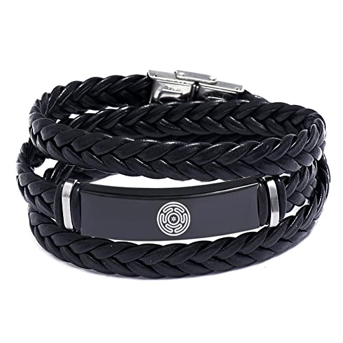 KBNSUIAN Rad der Hekate Magie Wiccan Hekate Gottheit Amulett Symbol Geflochtenes Wickel Leder Armband Männer Frauen Gotisch Hexerei Schmuck für Tägliche Party Kostüme, Schwarz von KBNSUIAN