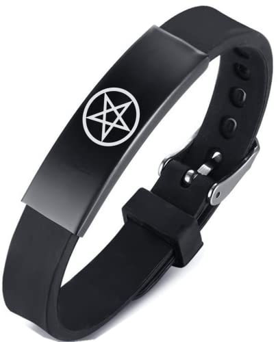 KBNSUIAN Satanisch Satan Invertiert Pentagramm Armband Baphomet Silikon Armrei Heide Wicca Pentagramm Schmuck für Damen Herren Teenager Einstellbar von KBNSUIAN