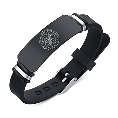 KBNSUIAN Shree Yantra Heilige Geometrie Silikon Armband, Schwarzes Hindu Amulett Symbol von Sri Yantra Schutz Armreif für Männer Frauen, einstellbar KBNSUIAN Shree Yantra Heilige Geometrie Silikon Armband, Schwarzes Hindu Amulett Symbol von Sri Yantra Schutz Armreif für Männer Frauen, einstellbar von KBNSUIAN