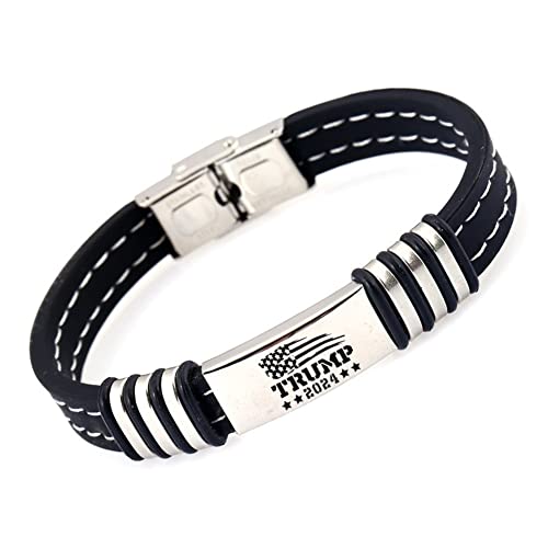 KBNSUIAN Stilvolles 2024 Support Trump Silikon Armband mit Edelstahl Schnalle, Politischer USA Amerika Trump Schmuck für Männer Frauen, 8,26 Zoll von KBNSUIAN