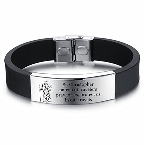 Katholische Amulett Schmuck für Männer Frauen, Erzengel St. Michael/Exorzist St. Benedikt/der Schirmherr von St. Christopher Christus Gottes Gnade Schutz Gebet Silikon Armband mit Edelstahl Schnalle von KBNSUIAN