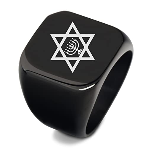 Schwarzer Jüdischer Stern von David Menorah Signet Ring für Männer Edelstahl Mogen David Stern Glaube Lampe Hebräisch Israel Glaube Symbol Daumen Ring Religiöser Messianischer Schmuck, Größe 9 von KBNSUIAN