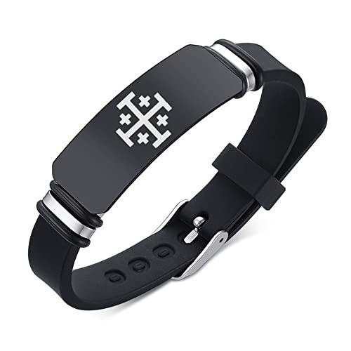 Stilvolle Schwarze Silikon Kreuzfahrer Jerusalem Kreuz Armband 5 Crossbars Israel Amulette Armreif für Schutz Katholische Griechische Kreuze Christen Glauben Erinnerung Schmuck für Männer Frauen von KBNSUIAN