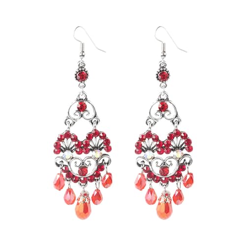 2 Stück Hochzeit Verlobung Böhmische Ohrringe Mädchen Party Bankett Ethno Stil Strass Ohrringe Schmuck Dekoration Rot von KBOLAE