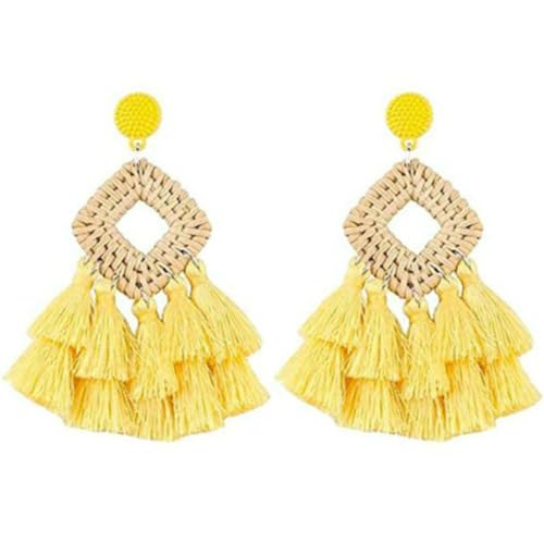 2 Stück Klassische böhmische Rattan-Ohrringe, geometrische handgefertigte geflochtene Kreolen, modische attraktive Ohranhänger für Frauen Mädchen, Rosenrot, durchschnittlicher Code, average code von KBOLAE