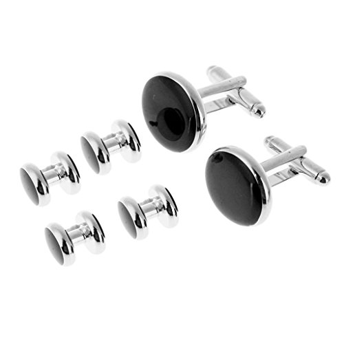 6-teiliges Herren-Manschettenknöpfe-Set mit Manschettenknöpfen und Nieten, rund, Schwarz von KBOLAE