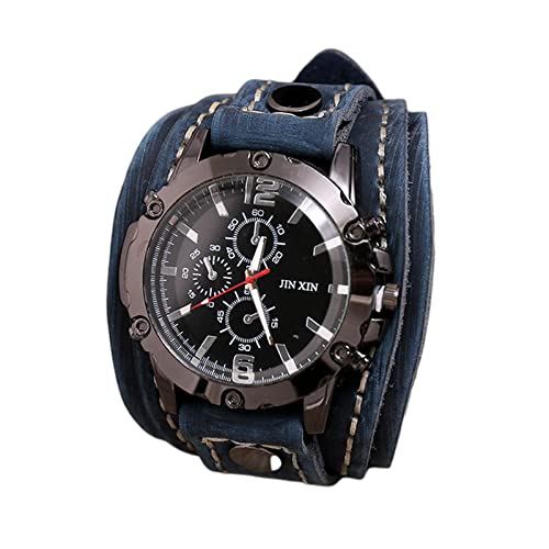 KBOLAE Punk Vintage Armbanduhr Breit PU Leder Gürtel Armband Manschette Römische Ziffern Braun, blau, 27.8cm von KBOLAE