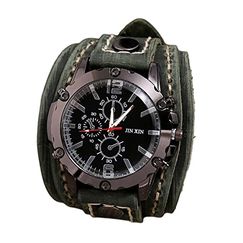 KBOLAE Punk Vintage Armbanduhr Breit PU Leder Gürtel Armband Manschette Römische Ziffern Braun, grün, 27.8cm von KBOLAE