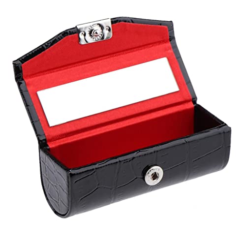 Lippenstiftetui aus Leder, Aufbewahrungsbox mit Spiegel, für Geldbörse, Hellblau, Schwarz , 9 x 3.5 x 3.5cm, Siehe Beschreibung von KBOLAE